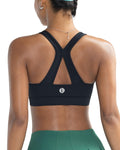 RUNNING GIRL Sports Bras for Women High Support,High Impact V Neck Molded Cup Black Sports Bra Running Workout Bra with Sewn in Pads(WX3160Black_M)