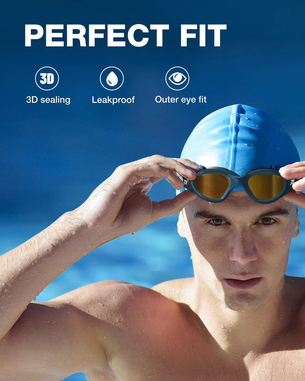 ZIONOR Swim Goggles, Upgraded G1 Polarized Swimming Goggles Anti-fog for Adult Men Women B4 (Polarized + Bright Mirror Coffee Gold)