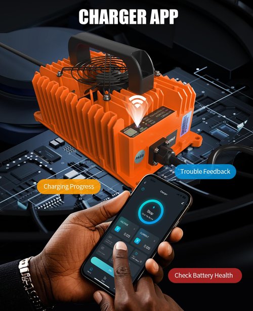 10L0L Golf Cart Battery Charger 15A 48V for Club Car DS/Precedent 3-Pin Round Plug, IP68, Smart Technology Golf Cart Battery Charger, Trickle Charge (Orange)