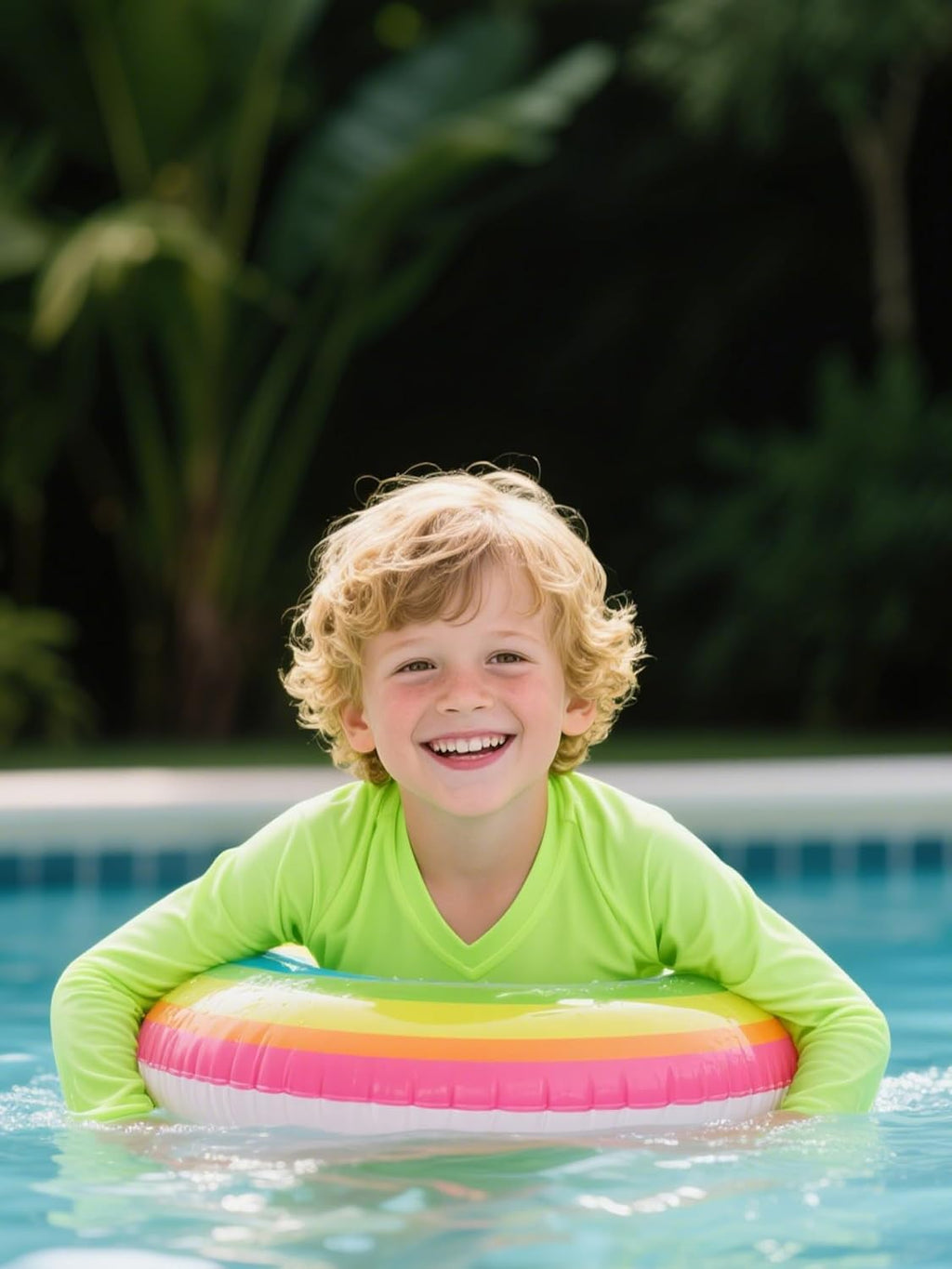 QBK Youth Neon Rash Guard - UPF 50+ V-Neck Long Sleeve Athletic Shirt for Kids
