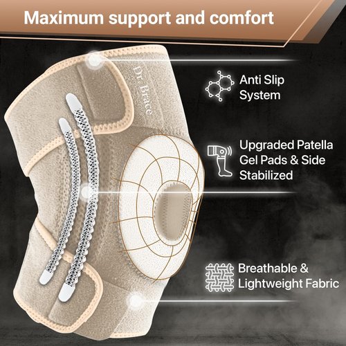 Dr. Brace Elite Knee Brace - Side Stabilizers & Patella Gel Pads for Maximum Pain Relief | Unisex Size Guide Available