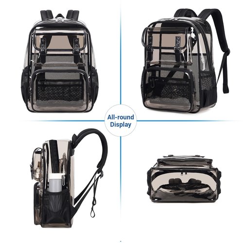 PIG PIG GIRL Clear Backpack Heavy Duty, PVC Clear Bookbag Transparent Backpack See Through Bag for Stadium College for Adult Men Women, Semi-Black