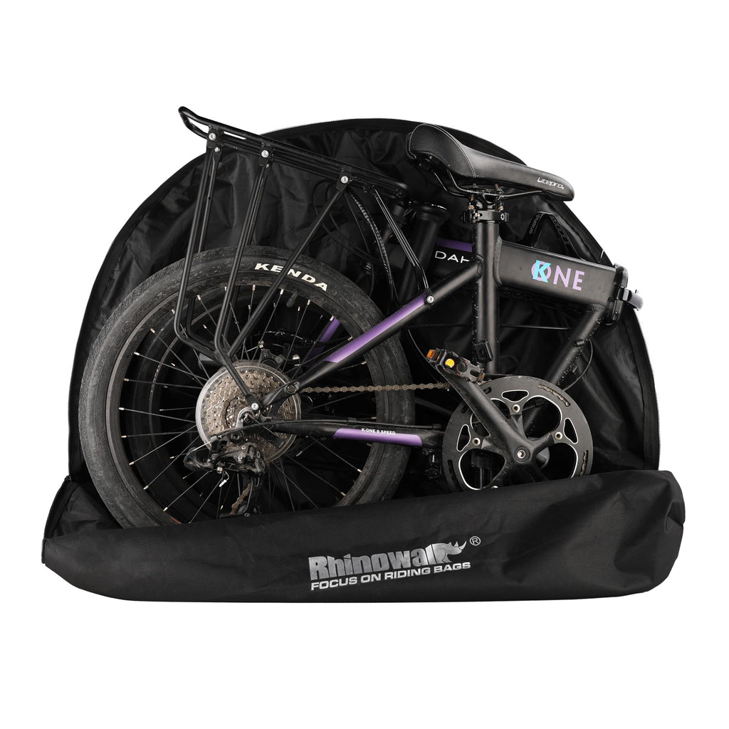 SUNELFFY 20inch Folding Bike Bag Bicycle Carry Bag Bike Travel Carrying Case Bike Transport Bag for Car Train Air Travel Portable (Black-White, 14-20 inch)
