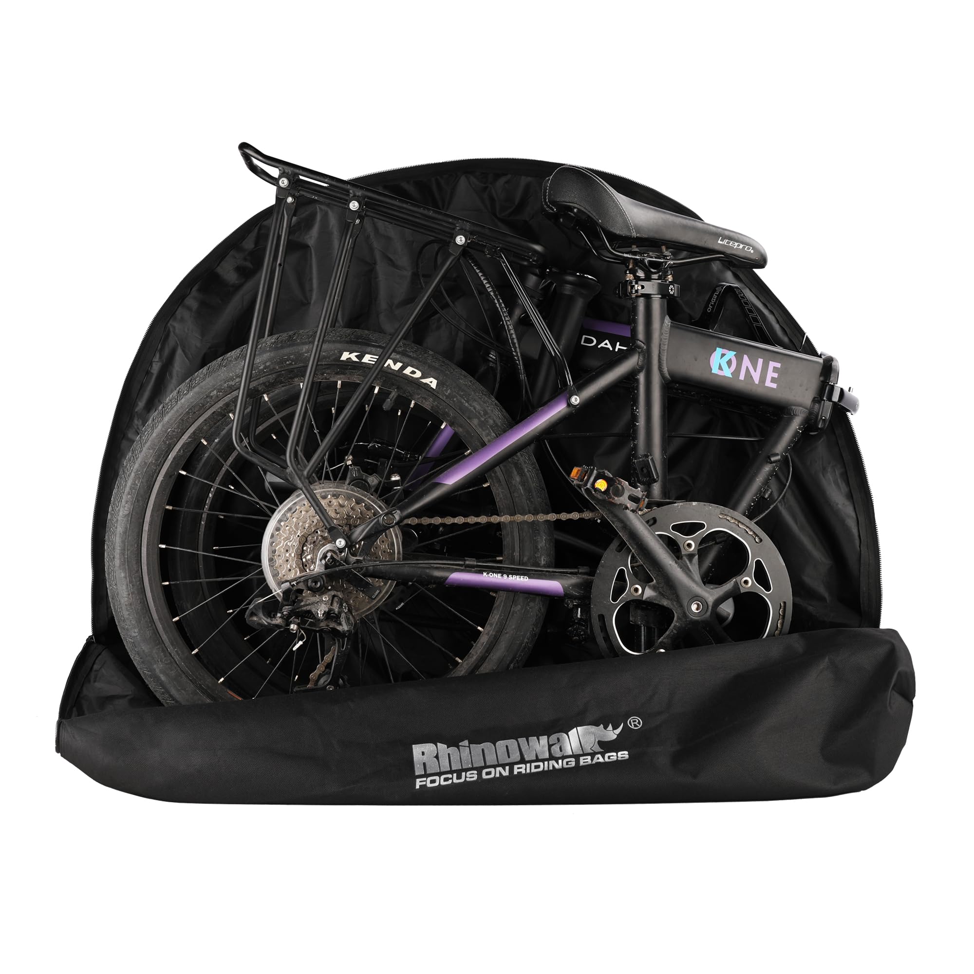 SUNELFFY 20inch Folding Bike Bag Bicycle Carry Bag Bike Travel Carrying Case Bike Transport Bag for Car Train Air Travel Portable (Black-White, 14-20 inch)