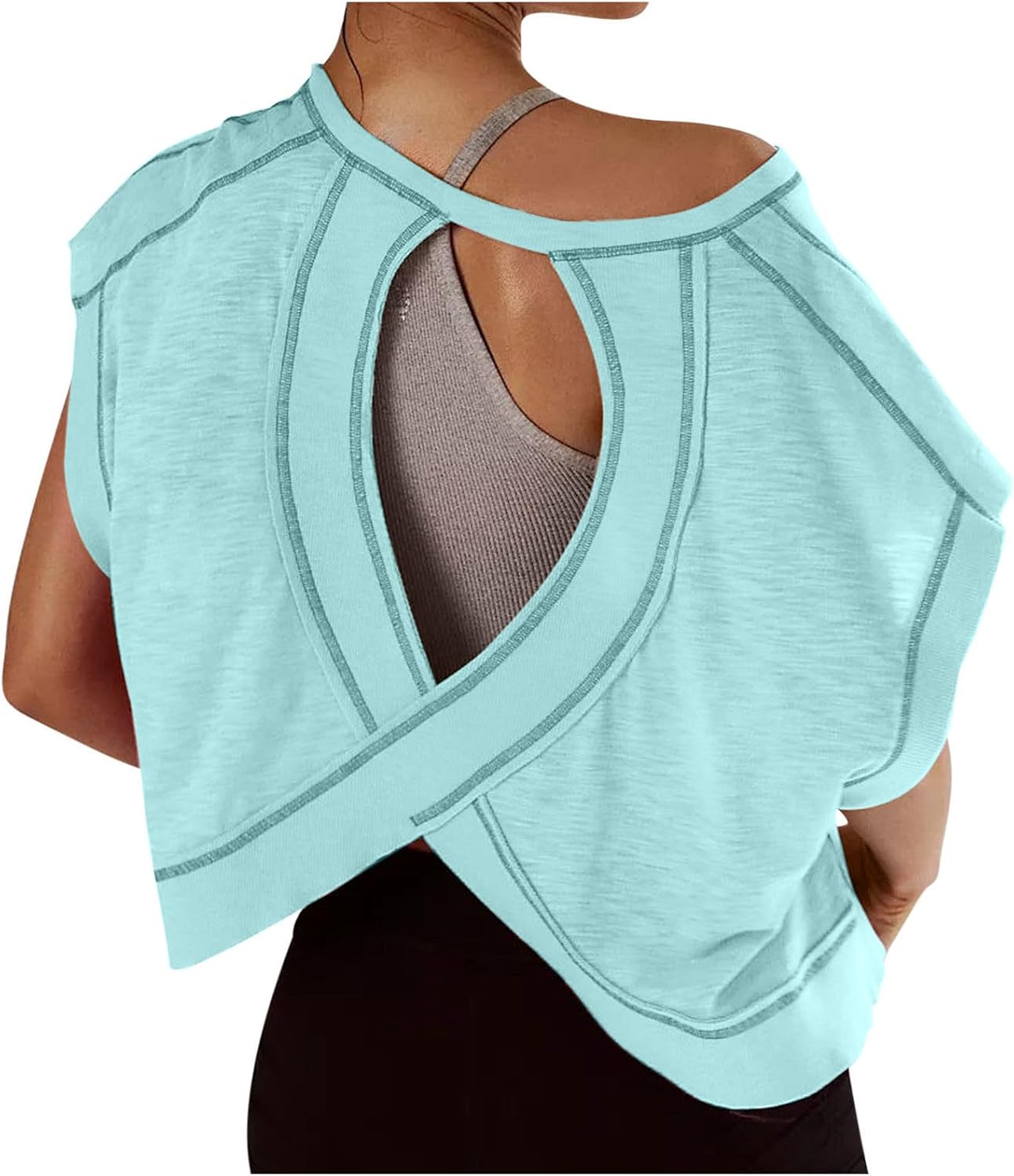 Skiennix Women's Open Back Workout Tops - Y2K Short Sleeve Yoga Shirts | Casual Backless Crop Tees