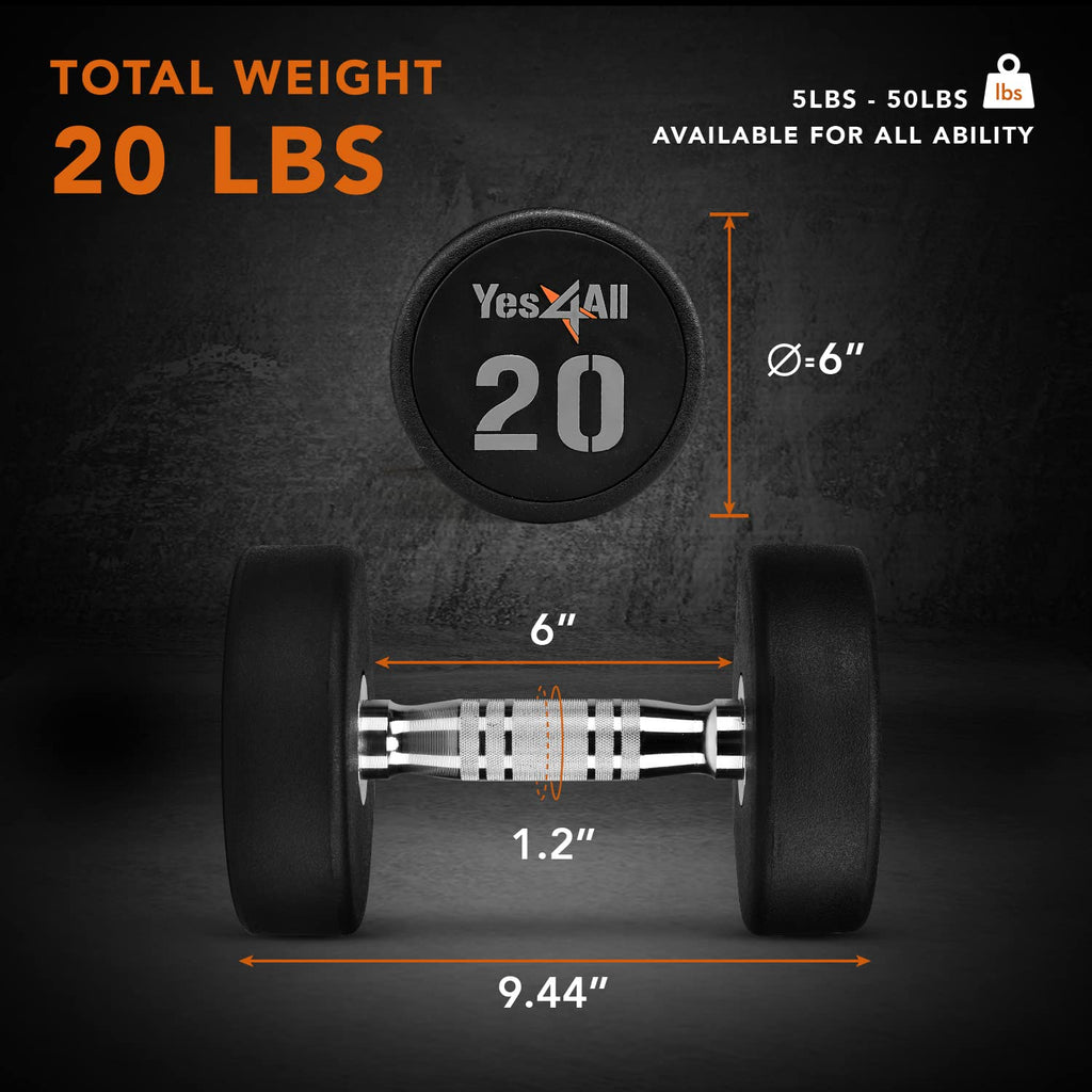 Yes4All Premium Urethane Dumbbell - 20 Pounds