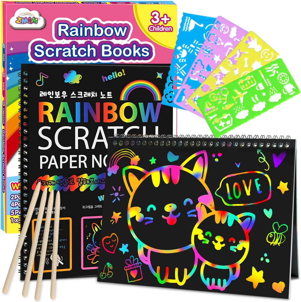 ZMLM Scratch Paper Art Kits - 2 Pack Rainbow Notebooks for Kids | Perfect Easter Basket Stuffers