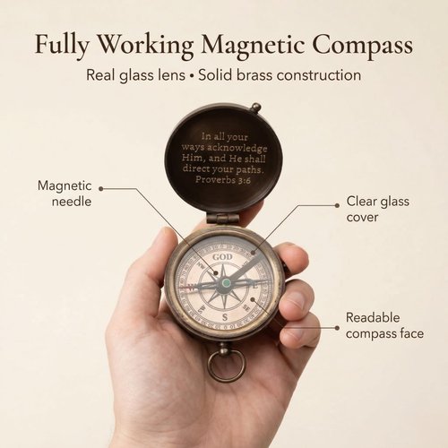 Baptism Gifts for Boys – Confirmation & First Communion Compass Gift – Catholic Christian Brass Pocket Compass with Scripture – Religious Keepsake for Christening – Gift for Godson, Son, or Grandson
