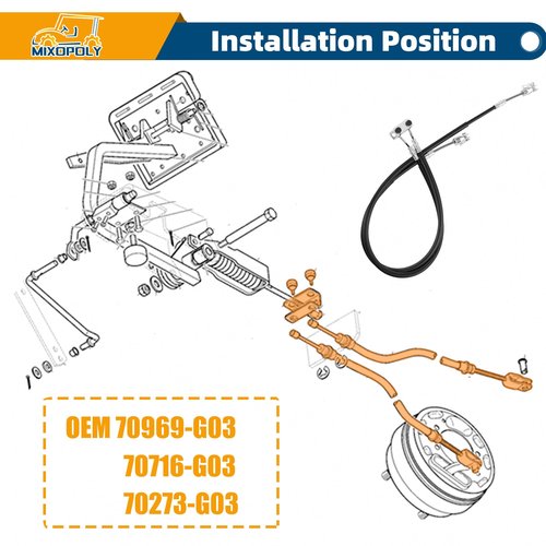 Mixopoly Golf Cart Brake Cable Kit 70969-G03 for EZGO TXT/Medalist 1994-up, Passenger and Drive Side Brake Cables, Replace OEM 70716-G03 70273-G03