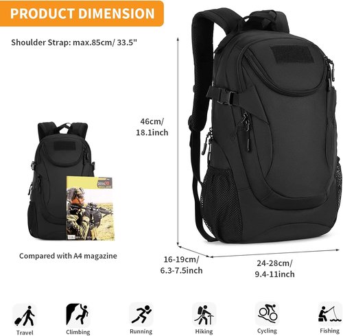 HUNTVP 25L Tactical Backpack - Military Assault Pack with Water-Resistant Design | Ideal for Outdoor Use