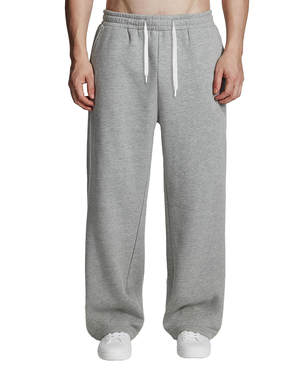 Susclude Baggy Sweatpants Men Wide Leg Fleece Lined Sweat Pants Heavyweight Slacks Elastic Lounge Loose Fit Oversize Pants Light Grey