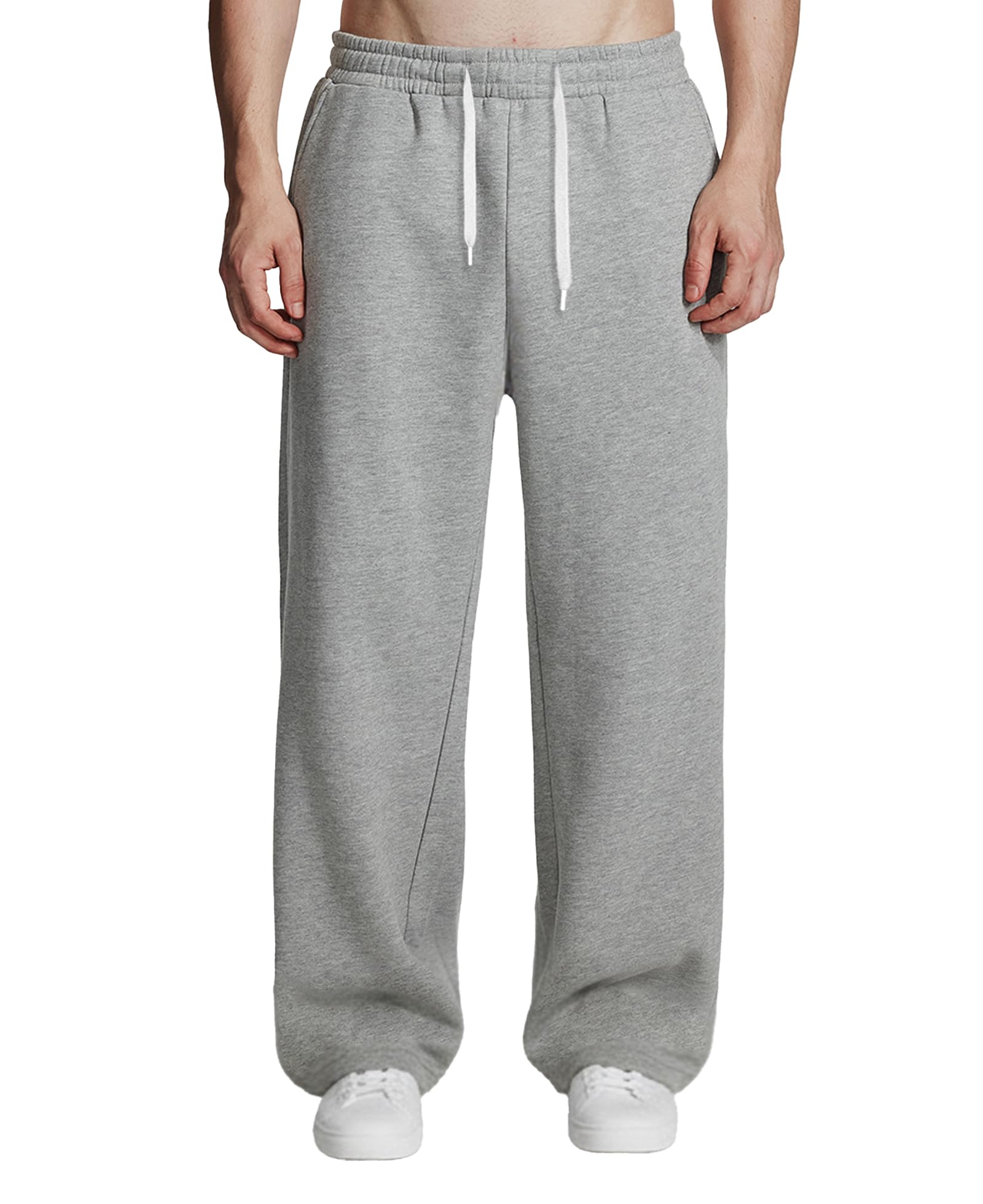 Susclude Baggy Sweatpants Men Wide Leg Fleece Lined Sweat Pants Heavyweight Slacks Elastic Lounge Loose Fit Oversize Pants Light Grey