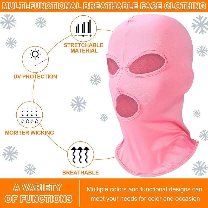 Seematn 8-Pack Full-Face Ski Masks with 3 Holes - UV Face Cover Neck Gaiter in Black, White, Yellow, Green, Pink, Rose, Red & Orange