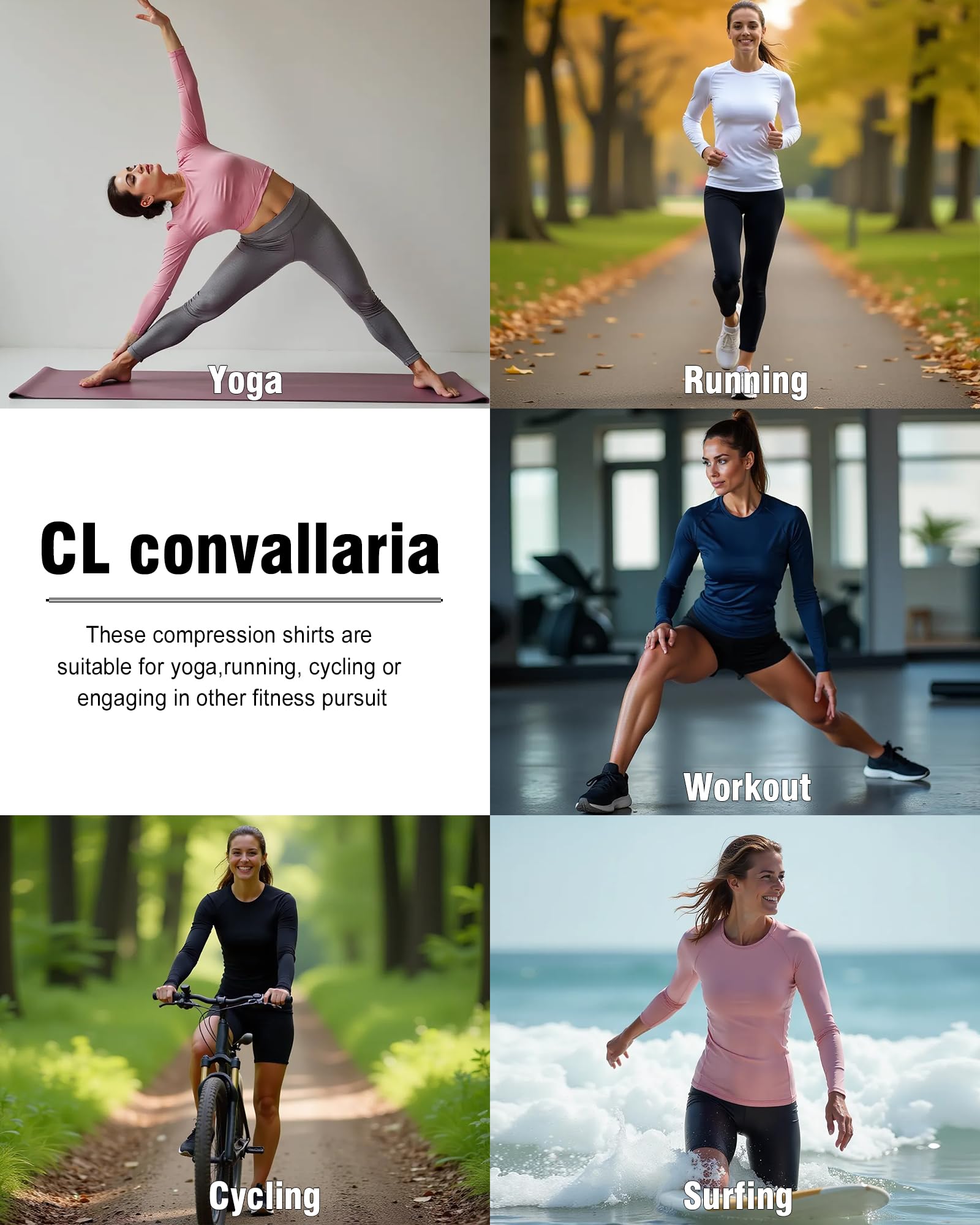 Women's Compression Shirts Long Sleeve Workout Yoga Tops, Sun Protection Running Athletic Undershirt Medium