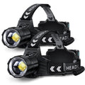 FINICO Rechargeable LED Headlamp 99000 High Lumens, 95 Hours Long Lasting Head Light with Zoomable & IPX7 Waterproof & 12 Modes & 125° Adjustable, Powerful Head Lamp for Outdoor (2 Pack)