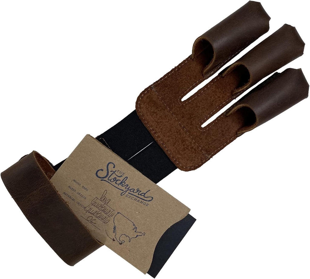Three-Finger Archery Glove, Bow and Arrow Shooting, Target Practice, Accessory for Archers, Protection for Wrist & Fingers, Full Grain Leather, Handmade, Bourbon Brown