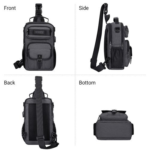 WITZMAN Sling Bag for Men Convertible Travel Sling Backpack USB Charging Port Lightweight Crossbody Bags Casual Daypack（B698 Silvery Grey）
