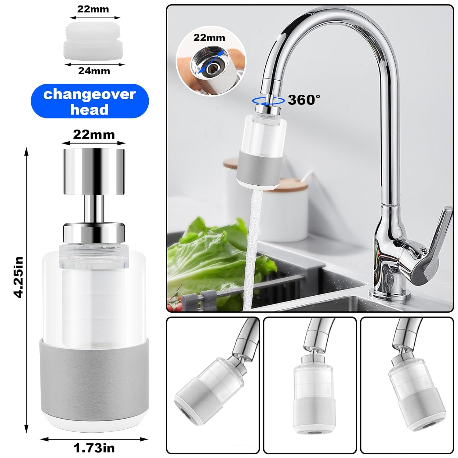 Skiennix Longlasting Sink Faucet Water Filter - 360° Rotating Dual Function Sprayer | 8 Extra Filters Included