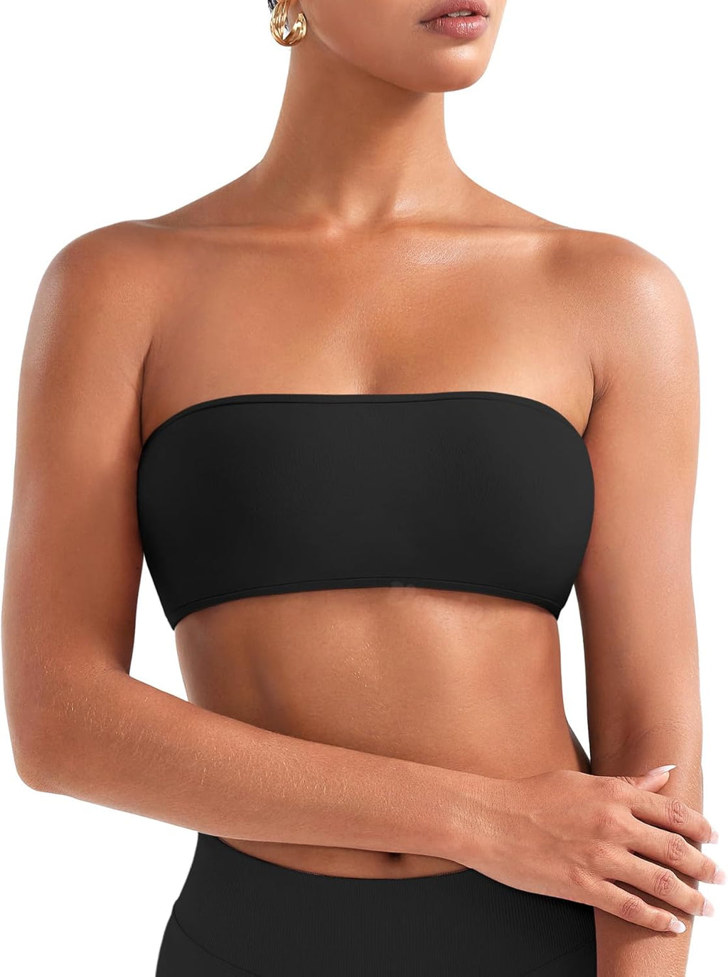 VOYJOY Backless Bandeau Bra - Adjustable Strapless Workout Top in Classic Black