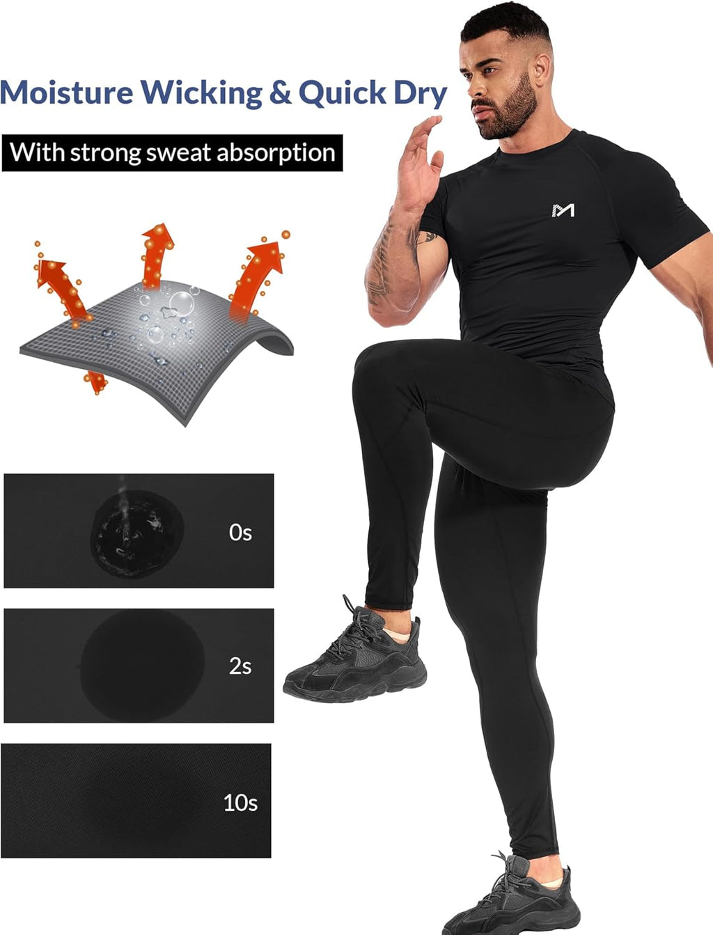 Skiennix Men's Compression Shirt - Short Sleeve Quick Dry Workout Baselayer Athletic Undershirt