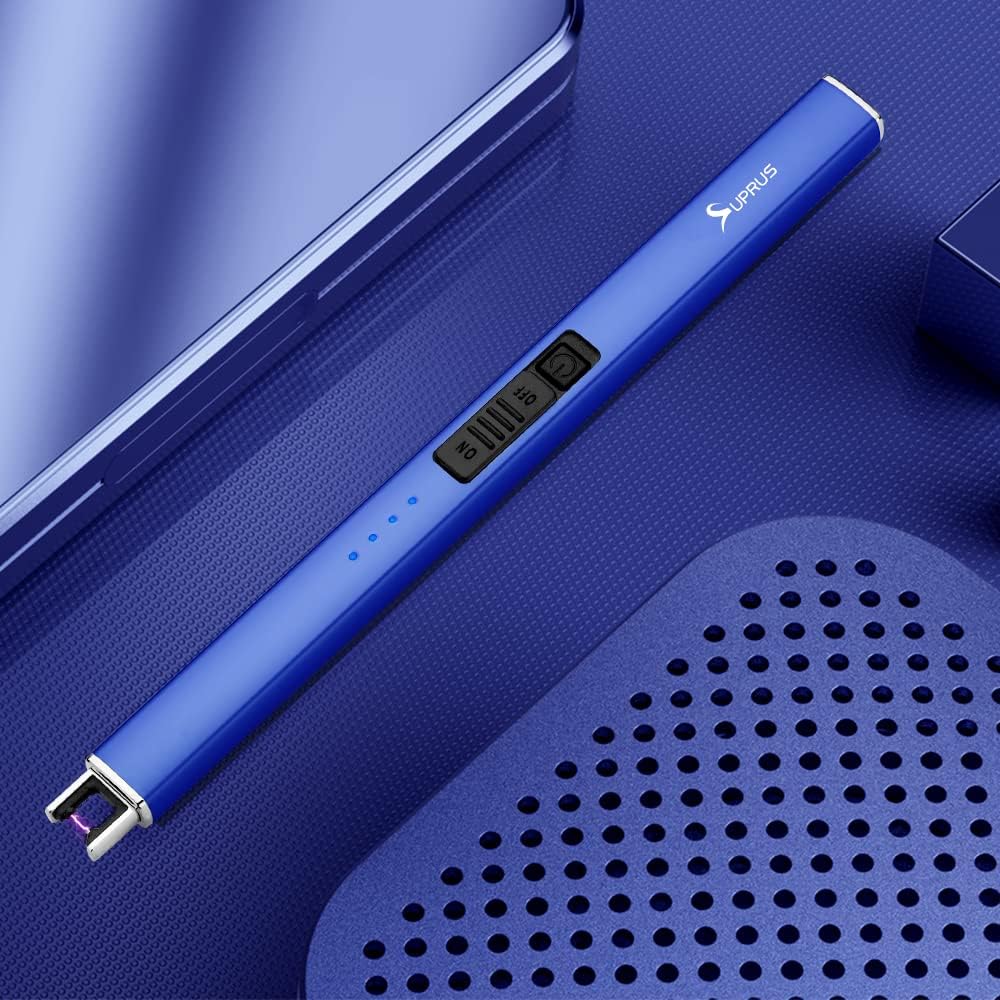 SUPRUS Electric Lighter - Windproof Flameless USB Rechargeable with Safety Lock | Dark Blue for Candles & BBQs