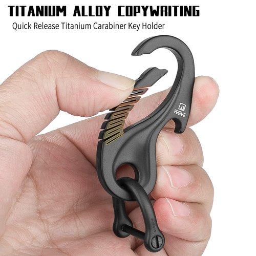 TISUR Titanium Keychain Carabiner Clip, Key Fob Holder, Quick Release D Ring Keychain Heavy Duty Bottle Opener Keychain Car Key Chain for Men (Black)