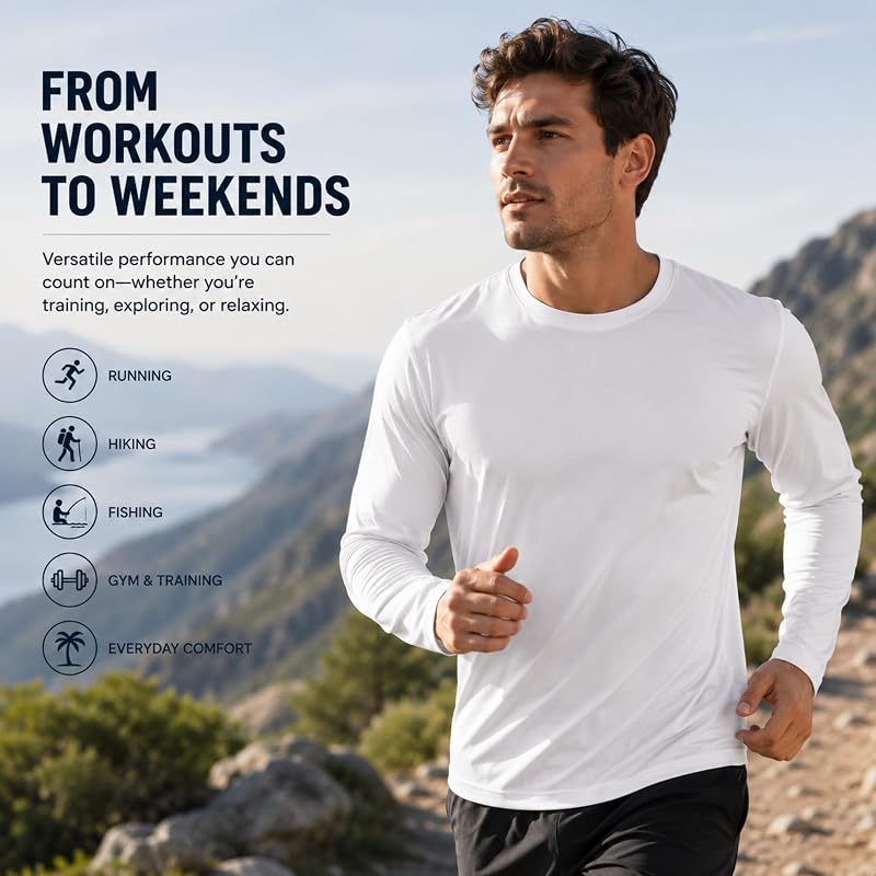 Opna 4-Pack Big & Tall Long Sleeve Moisture-Wicking UPF 50+ Shirts - Black/Gray/Navy/White, X-Large Tall