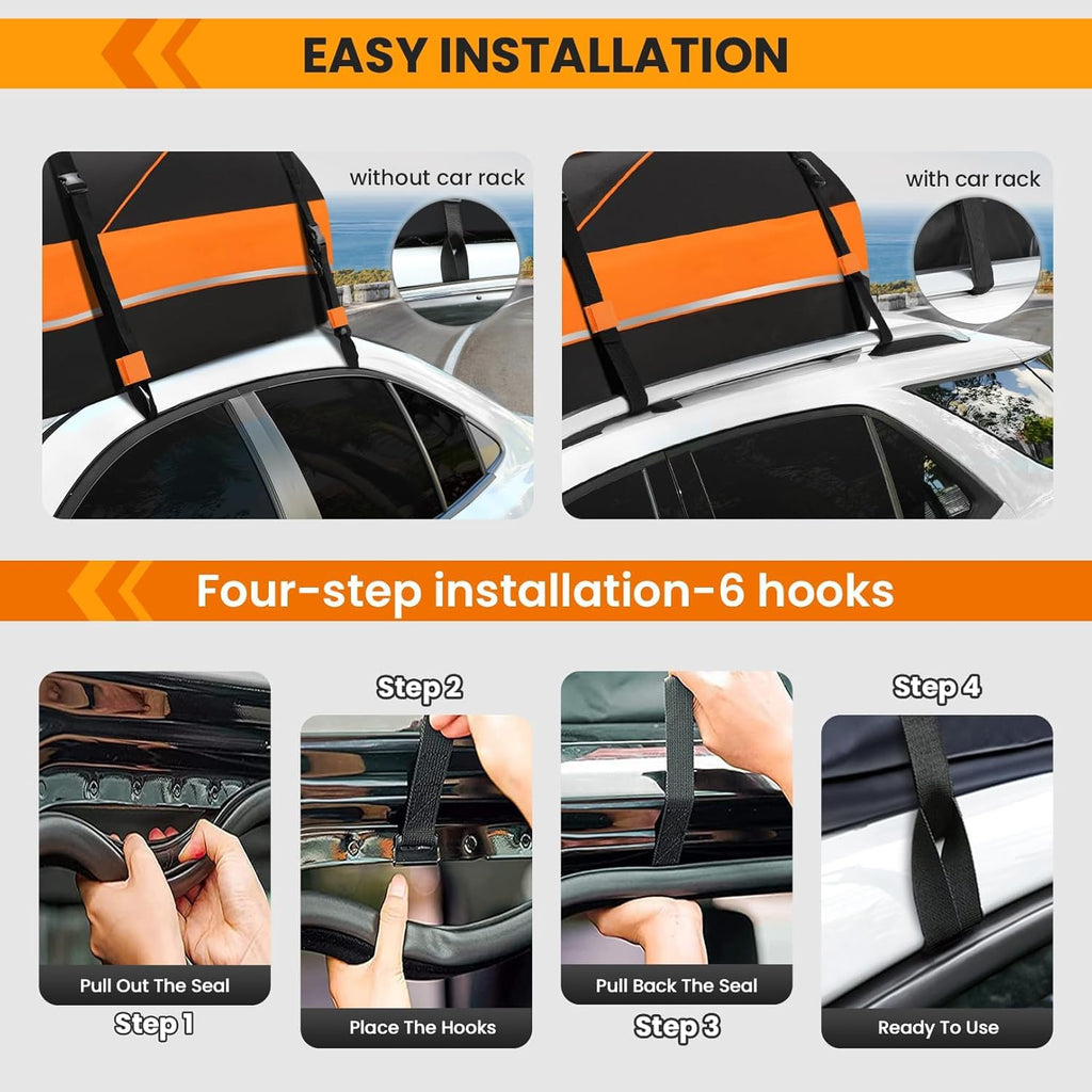 Sailnovo Car Rooftop Cargo Carrier Roof Bag, 15 Cubic Feet Waterproof Rooftop Cargo Carrier Bag, Fit Car with Without Luggage Rack - Cartop Carrier Bag with Tie-Down Strap, Safety Hook