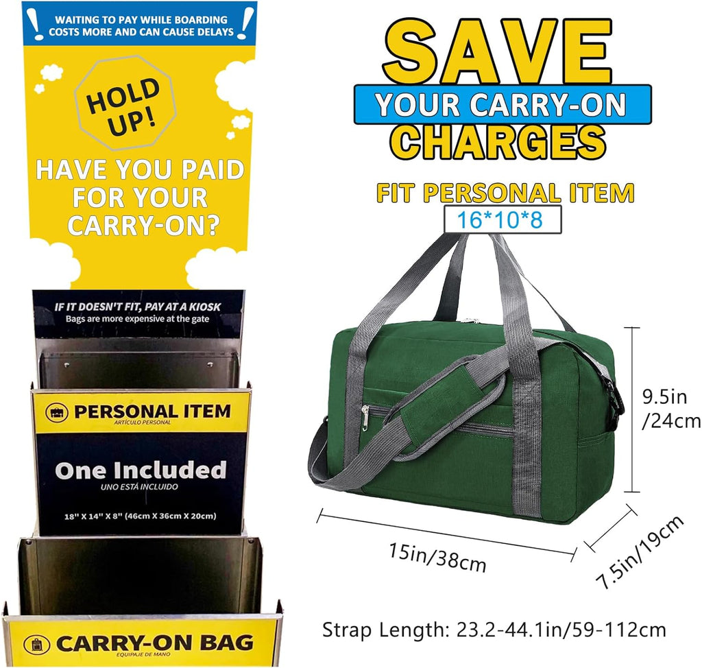 Skiennix 15-Inch Small Carry-On Bag - Foldable Travel Duffle for Airplanes | Underseat Gym Bag (20L, Green)