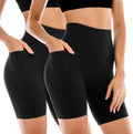Leafigure Biker Shorts for Women - High Waisted with Pockets | 2 Pack Yoga & Workout Gear