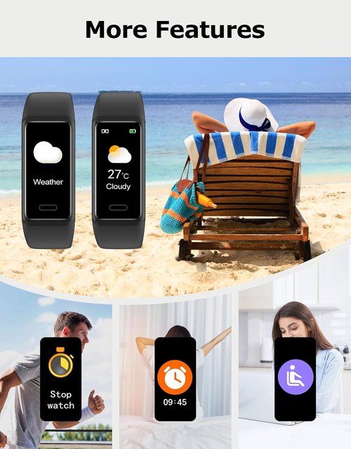 Cloudpoem Fitness Tracker - 24/7 Heart Rate Monitor & Sleep Tracker | IP68 Waterproof, Dark Black