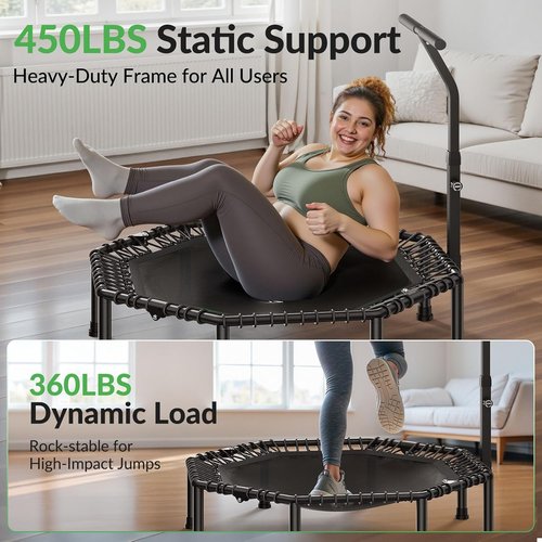 BCAN BT3 51" Octagonal Rebounder Trampoline - 450LBS Max Load, Silent Bungee & T-Adjustable Handle for Home Gym