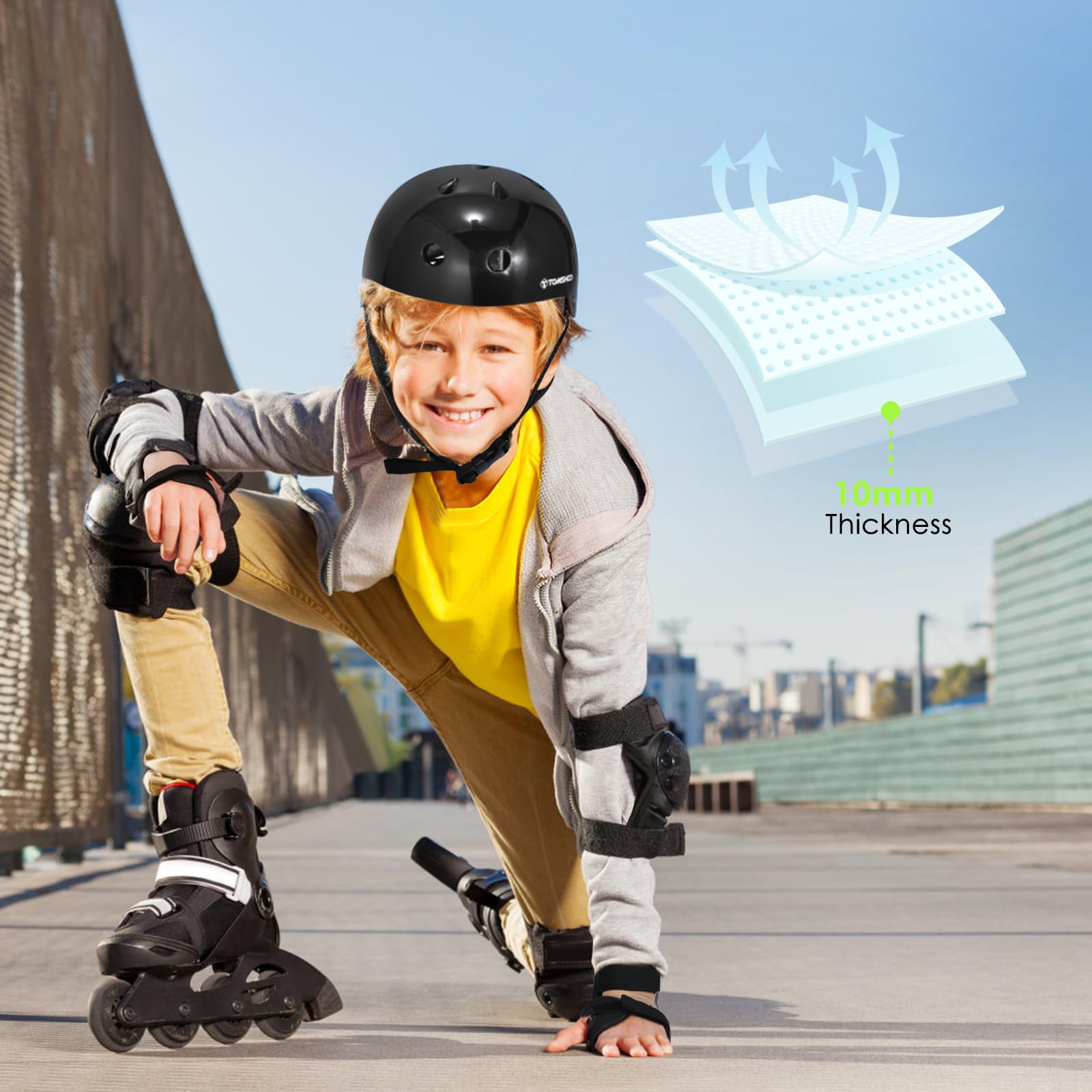 TOMSHOO Adjustable Helmet for Ages 3-15 Kids Toddler Boys Girls Youth,Protective Gear Set with Elbow Knee Wrist Pads for Skateboard, Bike, Skating, Cycling Roller Skate