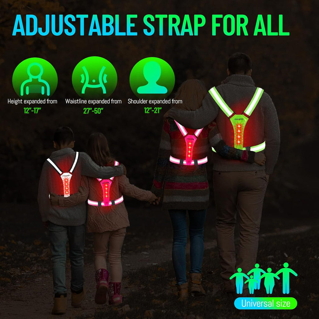 Skiennix LED Reflective Vest - High Visibility Light-Up Running Gear | USB Rechargeable & Adjustable for All Ages
