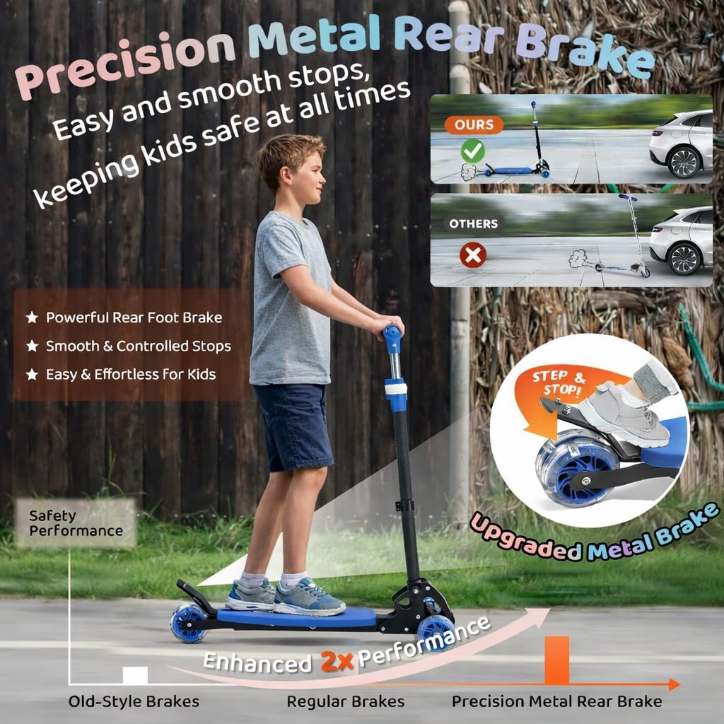 Skiennix Kick Scooter for Kids | Adjustable 28"-32" Handlebar, Light-Up Wheels, Anti-Slip Deck