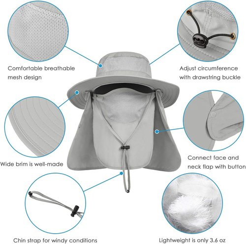 IYEBRAO Mens Outdoor Sun Hat with Face Neck Flap UV Protection Wide Brim Fishing Hat for Hiking Safari Gardening UPF 50+