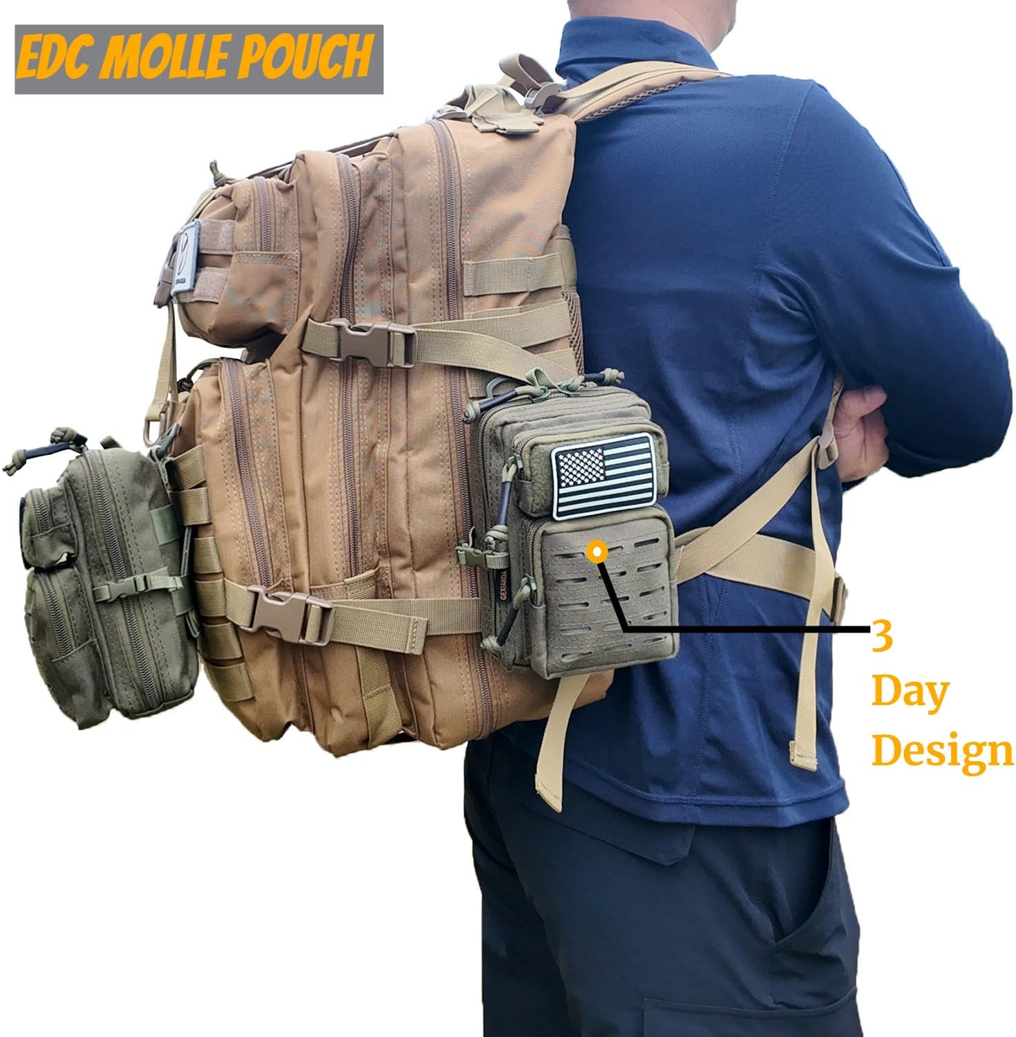 Skiennix Tactical Molle Utility Pouches - 2 Pack Mini EDC Phone & Tool Pouches with US Flag Patch