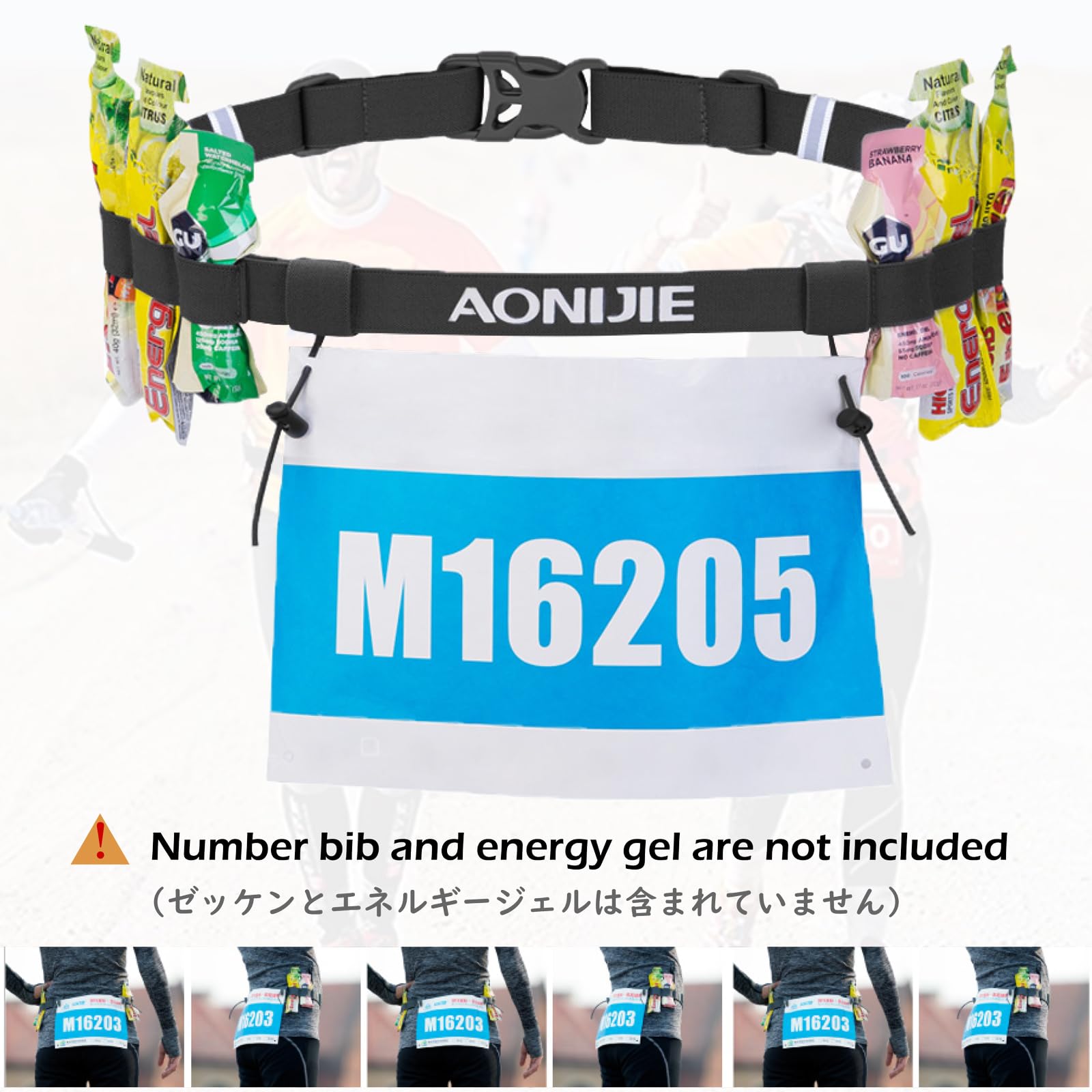 TRIWONDER Running Bib Holder Race Belt Runner Bib Strap Race Number Belt for Triathlon, Marathon, Running, Cycling (Black - 2 Pack)