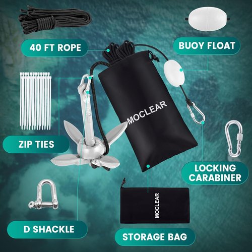 Kayak Anchor Kit - 1.5/3.5 lb Compact Folding Grapnel Anchor for Kayaks, Canoes & Small Boats