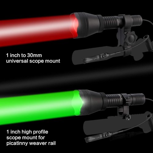 LUMENSHOOTER A10 Green Hunting Light - 1000 Lumens Zoomable Flashlight with Rubber Halo Shield | Red & White IR Torch for Predators