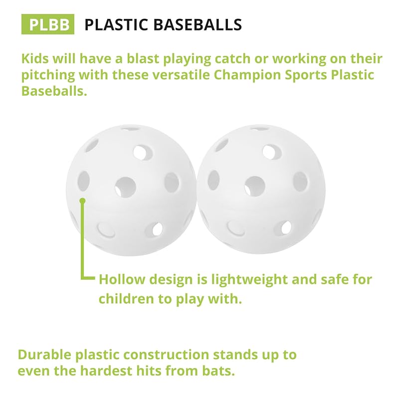 9 Inch Hollow Plastic Baseballs - Lightweight Practice Balls, Pack of 12 (White)