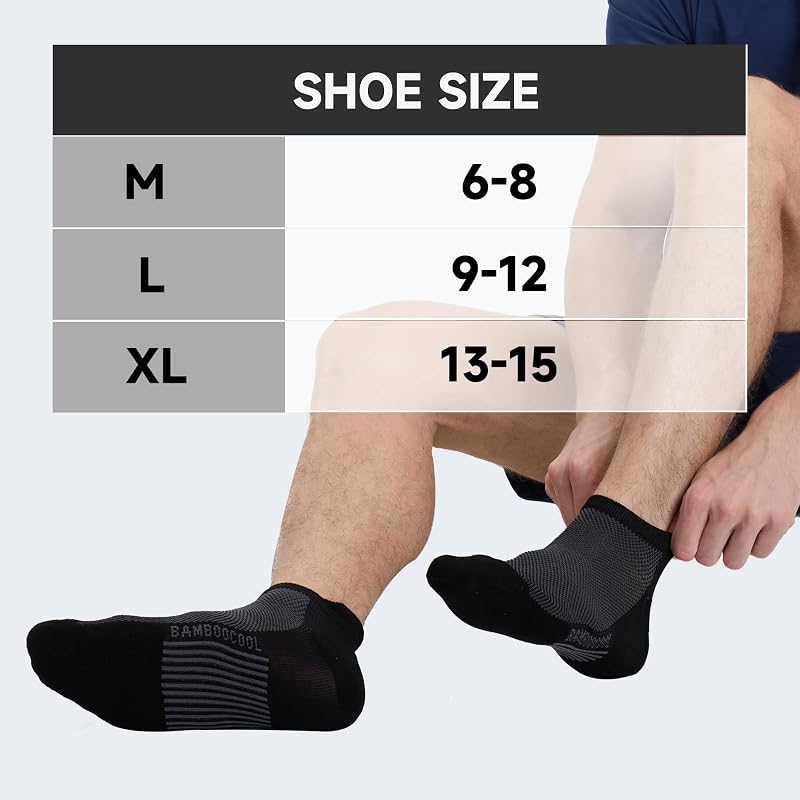 Bamboo Cool Mens Athletic Ankle Socks 8 Pack – Black Large, Moisture-Wicking Cushioned