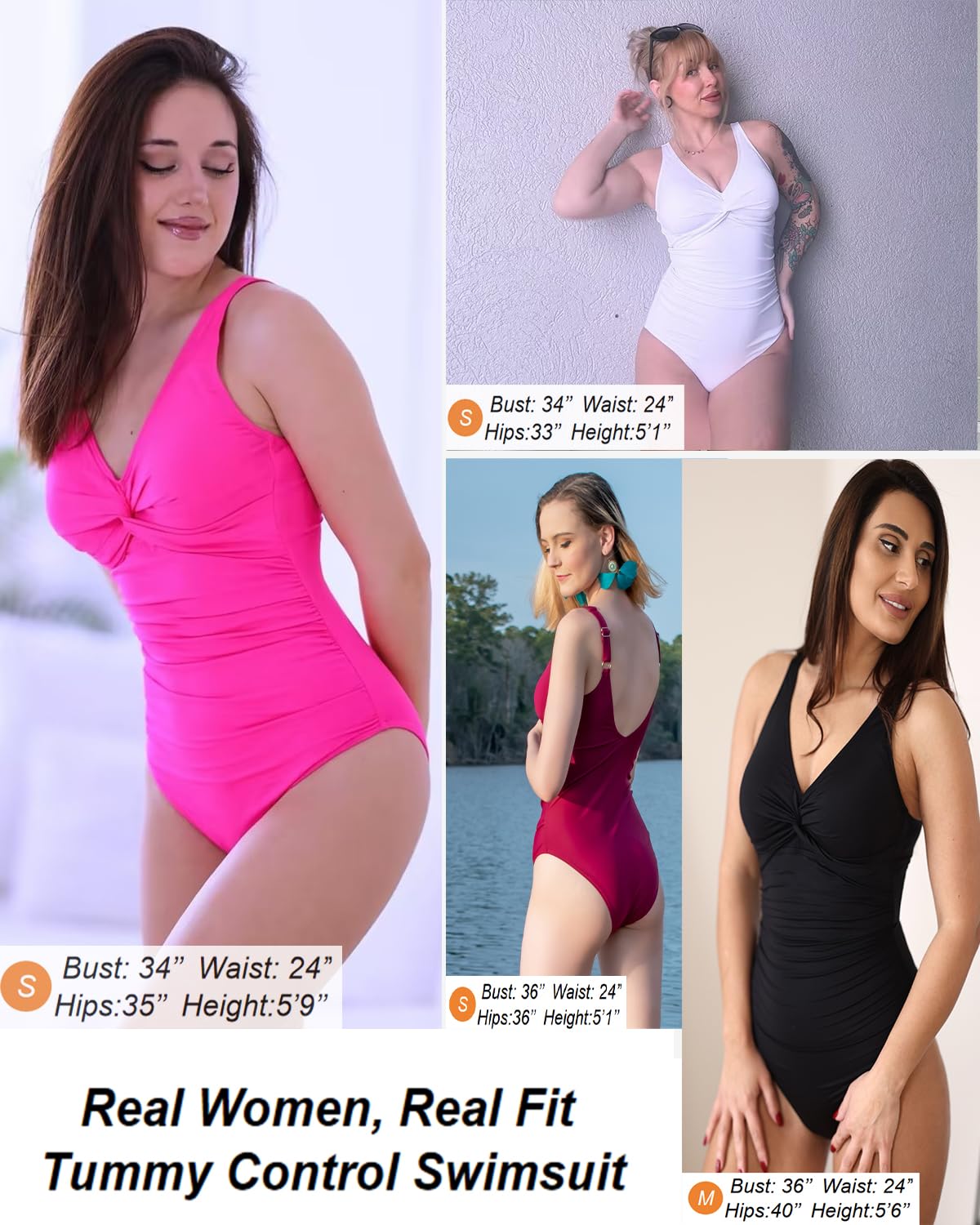 Holipick Brown Women Tummy Control One Piece Swimsuit - Push Up Bathing Suit Full Coverage Slimming Swimwear S