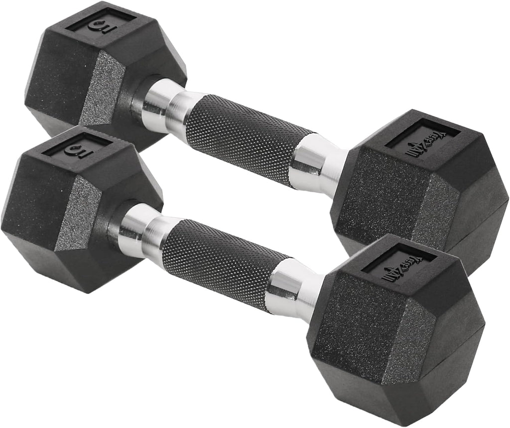 Yes4All Hex Dumbbells - Chrome/Rubber Grip Hand Weights with Anti-Slip Design | 10-30 LBS Pair