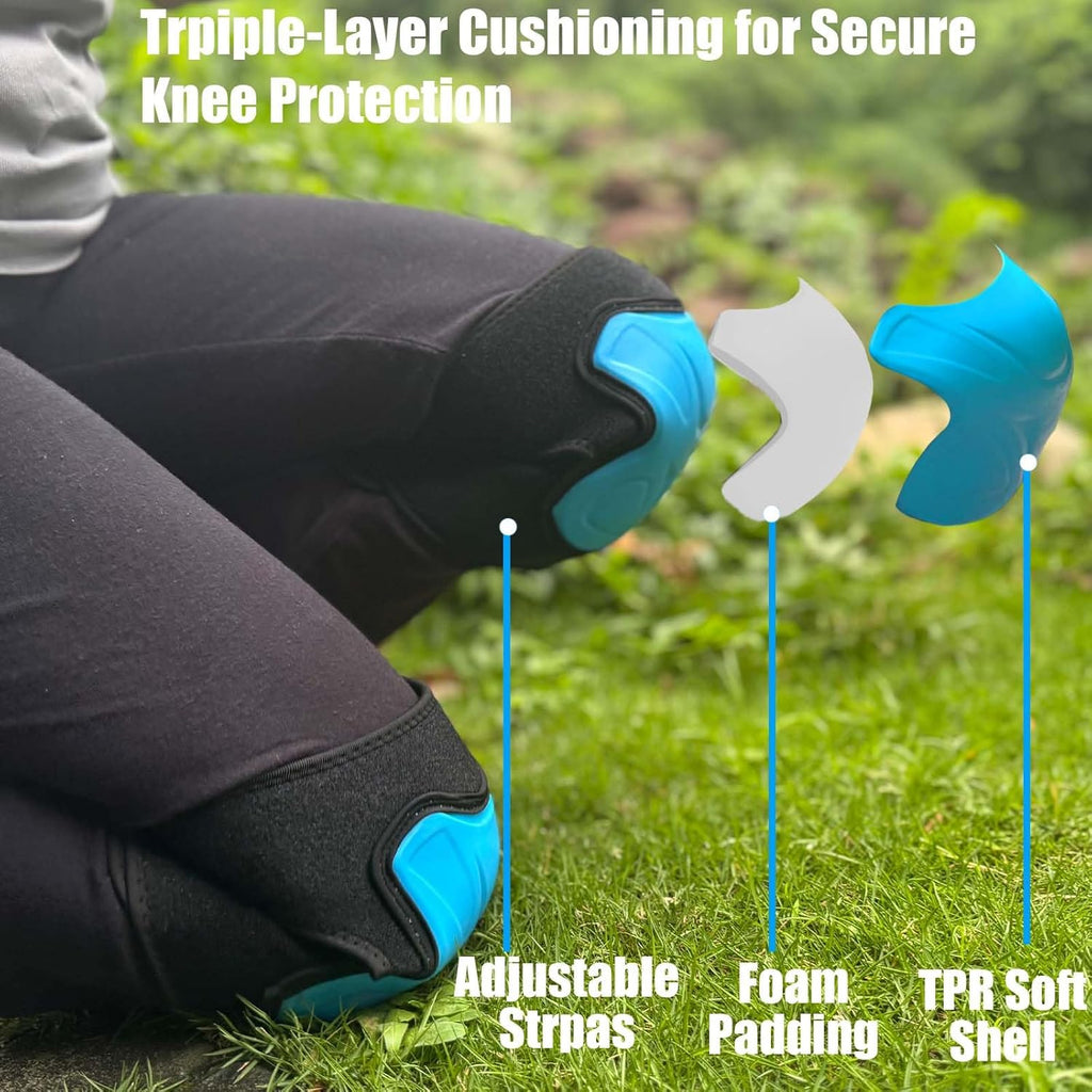 Skiennix Construction Knee Pads - Non-Slip Straps for Men & Women | Soft Foam Cushion, Blue (1 Pair)