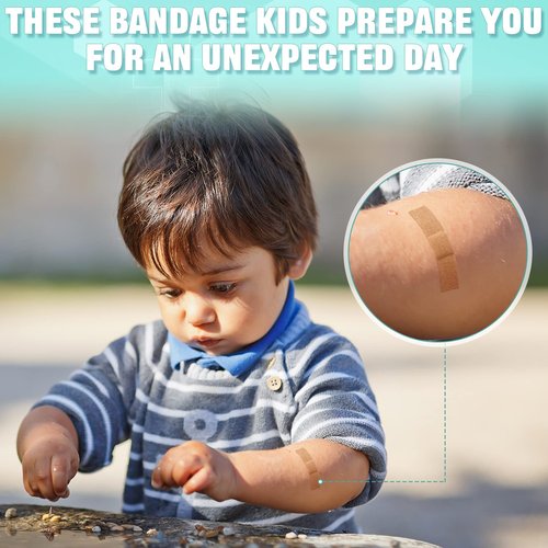 Funtery 200 Pcs Fabric Bandages 0.38" x 1.5" Rectangle Flexible Adhesive Small Face Bandages with Non Stick Pad Skin Wound Care