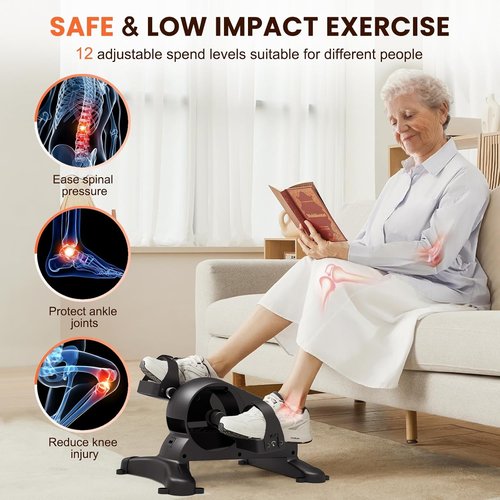 LifeOG Pedal Exerciser Under Desk Bike-Mini Exercise Bike for Seniors & Physical Therapy with 12 Speed Adjustable, Remote Control & LCD Display