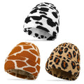 Zhamate 3 Women Men Print Beanie Hats Winter Knitted Warm Hat with Cow Leopard and Giraffe Prints Funny Gifts for Animal Lovers