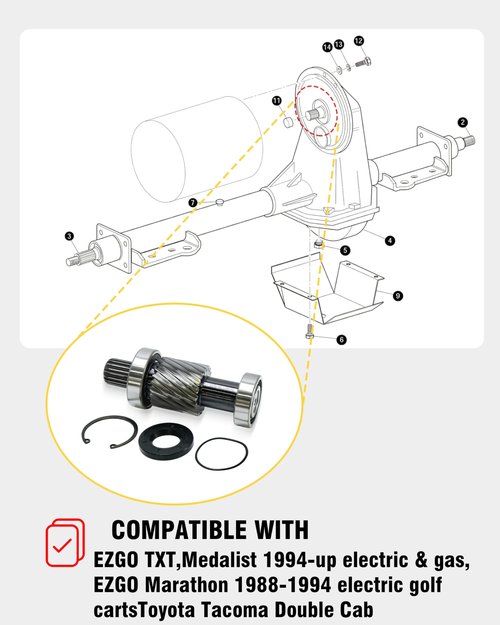 YEBOOCA Golf Cart Input Shaft Kit Compatible with EZGO Marathon 1988-1994 & TXT & Medalist 1994-up Electric Models, 19 Splines/21 Tooth, 1.5'' Diameter Gear, Replaces # 26926-G01,28095-G01,612556