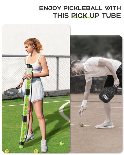 Lomccian Pickleball Ball Retriever Upper Holds 17 Balls, Pickleball Pickup Tube with Shoulder Strap, Easy Pickup Portable Pickleball Ball Holder
